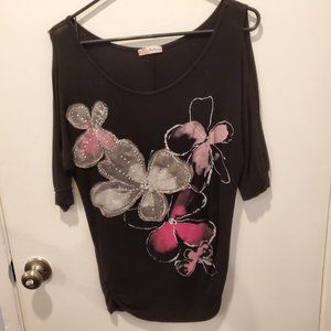 Black Open Quarter-Sleeve Top